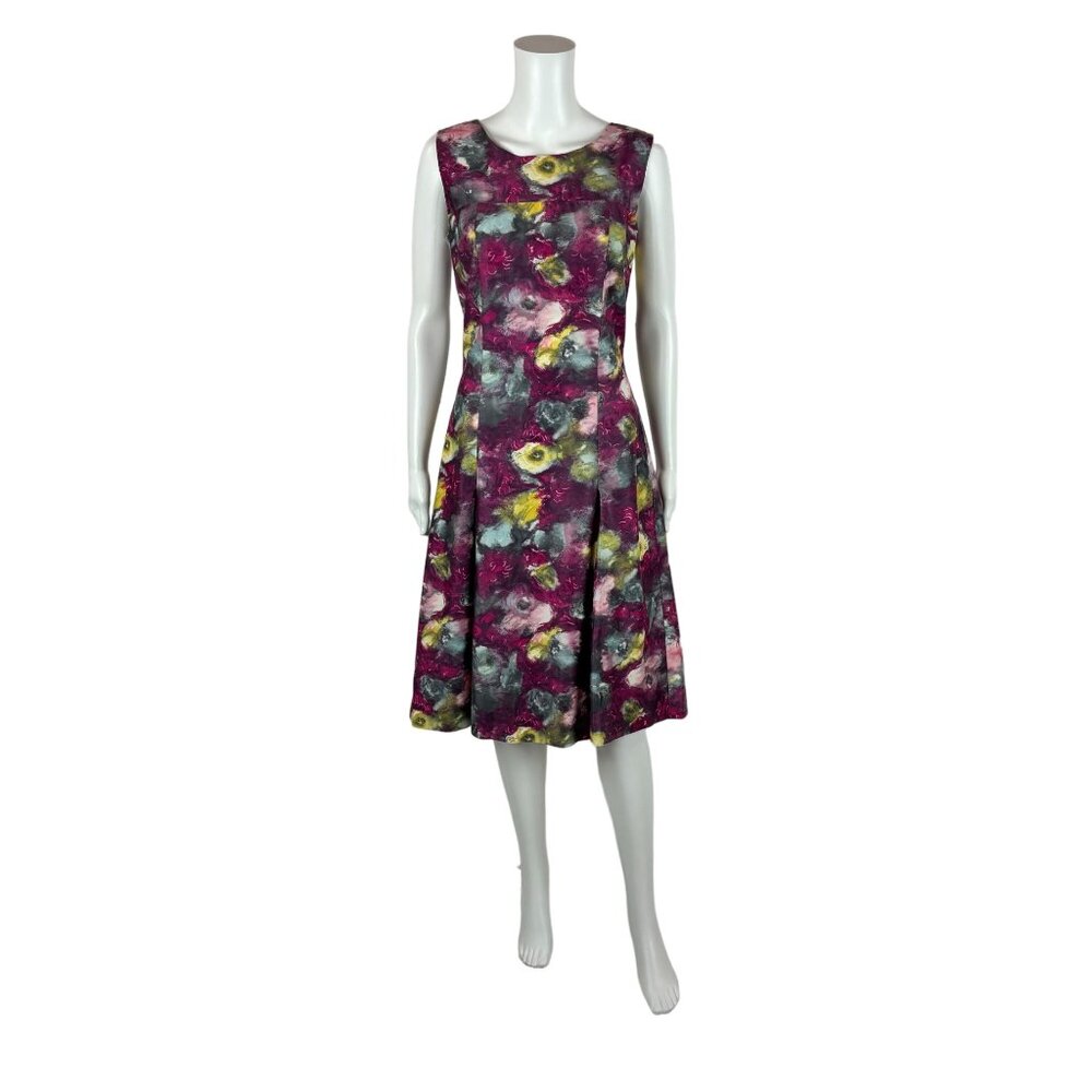 Vintage 50s Satin Dress Women's Small Purple Watercolor Artsy Cocktail Sheath